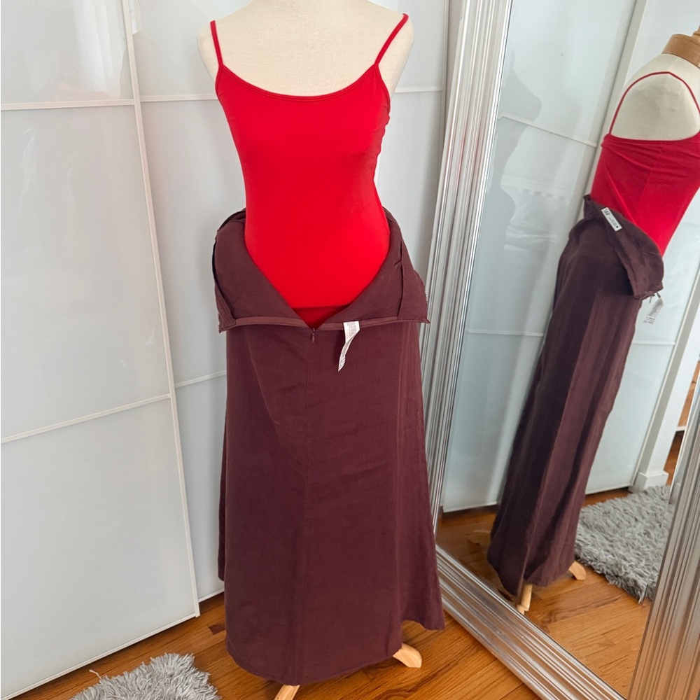 Zara Deep Maroon Maxi 100% Linen Skirt XS + Bonus gift Red TOP S (included)